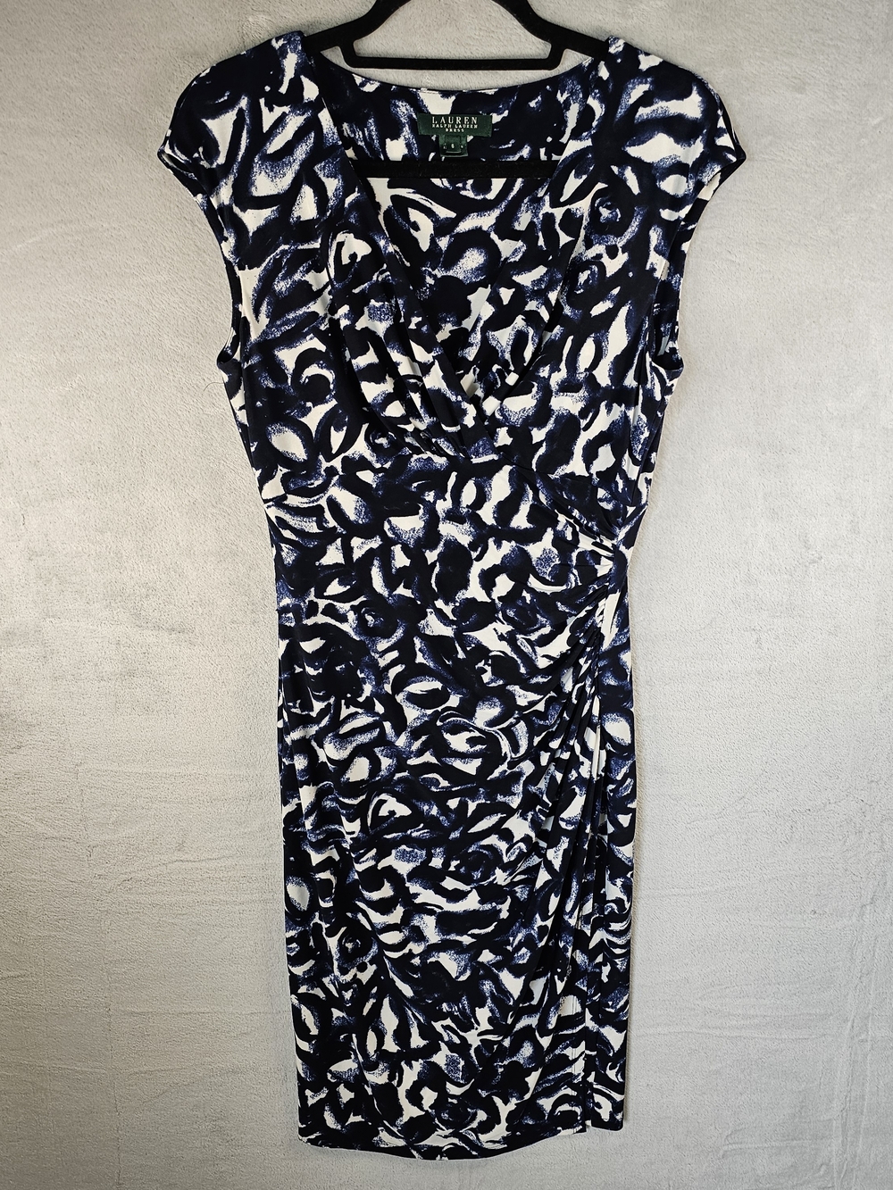 Lauren Ralph Lauren Sz. 6 Women's Faux-Wrap Sheath Dress Blue/Multicolor